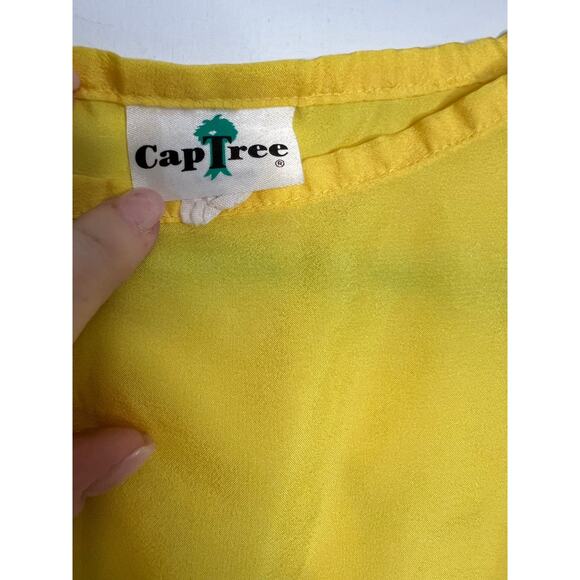 Vintage Cap Tree Women's Top S Yellow Short Sleeve Rayon - Picture 2 of 5